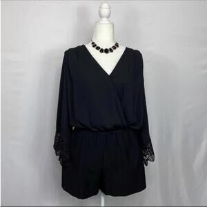 BCX Long Sleeve Surplice V-Neck Romper Black‎ Size M
